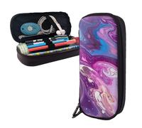 Dwrepo Leather Pencil Case Zipper Pencil Holder Marble Purple Colorful Pencil Bag Cute Pencil Pouch Men Women Makeup Bag, Black, One Size, Large