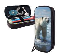 Dwrepo Leather Pencil Case Zipper Pencil Holder Polar Bear Ice Pencil Bag Cute Pencil Pouch Men Women Makeup Bag, Black, One Size, Large