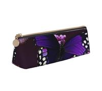 Dwrepo Leather Pencil Case Zipper Pencil Holder Purple plum butterfly Pencil Bag Cute Pencil Pouch for Women Men Pencil Pouch Travel Makeup Bag Coin Pouch for Work Office, White, One Size