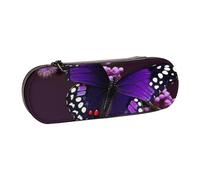 Dwrepo Leather Pencil Case Zipper Pencil Holder Purple plum butterfly Pencil Bag Cute Pencil Pouch for Women Men Pencil Pouch Travel Makeup Bag Coin Pouch for Work Office, Black, One Size