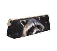Dwrepo Leather Pencil Case Zipper Pencil Holder Raccoon Pencil Bag Cute Pencil Pouch for Women Men Pencil Pouch Travel Makeup Bag Coin Pouch for Work Office, White, One Size
