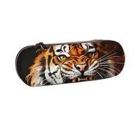 Dwrepo Leather Pencil Case Zipper Pencil Holder Roaring tiger Pencil Bag Cute Pencil Pouch for Women Men Pencil Pouch Travel Makeup Bag Coin Pouch for Work Office, Black, One Size