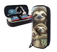 Dwrepo Leather Pencil Case Zipper Pencil Holder Sloth Family Pencil Bag Cute Pencil Pouch Men Women Makeup Bag, Black, One Size, Large