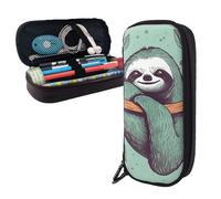 Dwrepo Leather Pencil Case Zipper Pencil Holder Sloth Green Pencil Bag Cute Pencil Pouch Men Women Makeup Bag, Black, One Size, Large