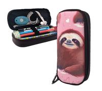 Dwrepo Leather Pencil Case Zipper Pencil Holder Sloth Pencil Bag Cute Pencil Pouch Men Women Makeup Bag, Black, One Size, Large