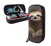 Dwrepo Leather Pencil Case Zipper Pencil Holder Sloth Pencil Bag Cute Pencil Pouch Men Women Makeup Bag, Black, One Size, Large