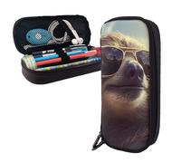Dwrepo Leather Pencil Case Zipper Pencil Holder Sloth with sunglasses Pencil Bag Cute Pencil Pouch Men Women Makeup Bag, Black, One Size, Large