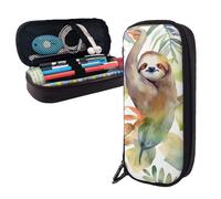 Dwrepo Leather Pencil Case Zipper Pencil Holder Watercolor Sloth Pencil Bag Cute Pencil Pouch Men Women Makeup Bag, Black, One Size, Large