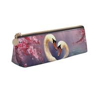 Dwrepo Leather Pencil Case Zipper Pencil Holder White Swans with Floral Tree Pencil Bag Cute Pencil Pouch for Women Men Pencil Pouch Travel Makeup Bag Coin Pouch for Work Office, White, One Size