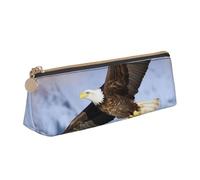 Dwrepo Leather Pencil Pouch for Women Men Pencil Bag with Zipper Portable Pencil Case Bald Eagle Flying Pen Bag Small Makeup Bag Coin Pouch for Work Office Supplies, White, One Size