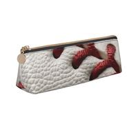 Dwrepo Leather Pencil Pouch for Women Men Pencil Bag with Zipper Portable Pencil Case Baseball Lace Close Up Pen Bag Small Makeup Bag Coin Pouch for Work Office Supplies