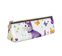 Dwrepo Leather Pencil Pouch for Women Men Pencil Bag with Zipper Portable Pencil Case Butterfly polka dot and cat Pen Bag Small Makeup Bag Coin Pouch for Work Office Supplies, White, One Size