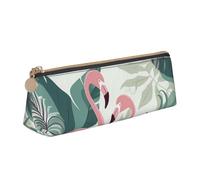 Dwrepo Leather Pencil Pouch for Women Men Pencil Bag with Zipper Portable Pencil Case Cartoon flamingo leaves Pen Bag Small Makeup Bag Coin Pouch for Work Office Supplies