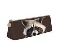 Dwrepo Leather Pencil Pouch for Women Men Pencil Bag with Zipper Portable Pencil Case Cute Raccoon Pen Bag Small Makeup Bag Coin Pouch for Work Office Supplies