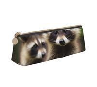 Dwrepo Leather Pencil Pouch for Women Men Pencil Bag with Zipper Portable Pencil Case Cute Raccoon Pen Bag Small Makeup Bag Coin Pouch for Work Office Supplies, White, One Size