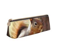 Dwrepo Leather Pencil Pouch for Women Men Pencil Bag with Zipper Portable Pencil Case Funny Squirrel Pen Bag Small Makeup Bag Coin Pouch for Work Office Supplies