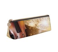Dwrepo Leather Pencil Pouch for Women Men Pencil Bag with Zipper Portable Pencil Case Piano Violin Music Notes Pen Bag Small Makeup Bag Coin Pouch for Work Office Supplies