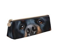 Dwrepo Leather Pencil Pouch for Women Men Pencil Bag with Zipper Portable Pencil Case Rottweiler dogs tongue head Pen Bag Small Makeup Bag Coin Pouch for Work Office Supplies, White, One Size