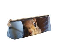 Dwrepo Leather Pencil Pouch for Women Men Pencil Bag with Zipper Portable Pencil Case Squirrel Funny Animal Pen Bag Small Makeup Bag Coin Pouch for Work Office Supplies