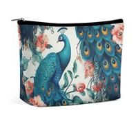 Dwrepo Makeup Bag Large Capacity Travel Makeup Bag PU Leather Cosmetic Bag for Women Beautiful Peacock Flowers Toiletry Bag Portable Zipper Makeup Organizer, white, One size, white, One size
