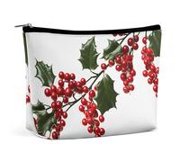 Dwrepo Makeup Bag Large Capacity Travel Makeup Bag PU Leather Cosmetic Bag for Women Holly Berry Branches Toiletry Bag Portable Zipper Makeup Organizer, white, One size, white, One size