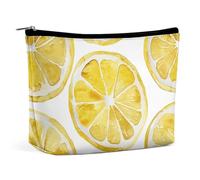 Dwrepo Makeup Bag Large Capacity Travel Makeup Bag PU Leather Cosmetic Bag for Women Lemon Slice Pattern Toiletry Bag Portable Zipper Makeup Organizer, white, One size, white, One size