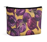 Dwrepo Makeup Bag Large Capacity Travel Makeup Bag PU Leather Cosmetic Bag for Women Purple Onion Pattern Toiletry Bag Portable Zipper Makeup Organizer, white, One size, white, One size