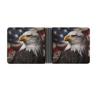 Dwrepo Men's Leather Wallet Bifold Wallet for Men Bald Eagle US Flag Pictures Slim Wallet with Multiple Card Classic Passcase Mens Card Holder, black, One size, Classic, Black, One size, Classic