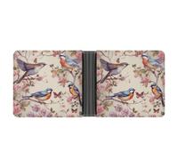 Dwrepo Men's Leather Wallet Bifold Wallet for Men Birds on Branches And Butterflies Slim Wallet with Multiple Card Classic Passcase Mens Card Holder, black, One size, Classic, Black, One size, Classic