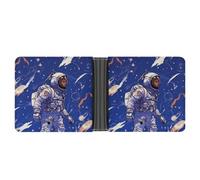 Dwrepo Men's Leather Wallet Bifold Wallet for Men Black Astronaut on Blue Slim Wallet with Multiple Card Classic Passcase Mens Card Holder, black, One size, Classic, Black, One size, Classic