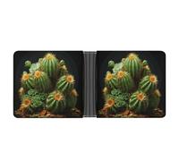 Dwrepo Men's Leather Wallet Bifold Wallet for Men Cacti And Succulents Slim Wallet with Multiple Card Classic Passcase Mens Card Holder, black, One size, Classic, Black, One size, Classic