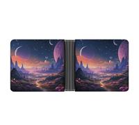 Dwrepo Men's Leather Wallet Bifold Wallet for Men Colorful Retro Space Theme Slim Wallet with Multiple Card Classic Passcase Mens Card Holder, black, One size, Classic, Black, One size, Classic