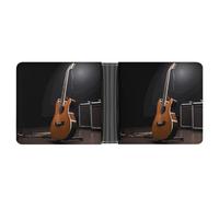 Dwrepo Men's Leather Wallet Bifold Wallet for Men Musical Instrument Guitar Slim Wallet with Multiple Card Classic Passcase Mens Card Holder, black, One size, Classic, Black, One size, Classic