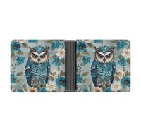 Dwrepo Men's Leather Wallet Bifold Wallet for Men Owl Spring Flowers Turquoise Slim Wallet with Multiple Card Classic Passcase Mens Card Holder, black, One size, Classic, Black, One size, Classic