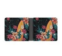 Dwrepo Men's Leather Wallet Bifold Wallet for Men Surfboard And Flowers Slim Wallet with Multiple Card Classic Passcase Mens Card Holder, black, One size, Classic, Black, One size, Classic