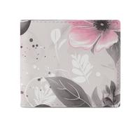 Dwrepo Pink Flowers And Leaves on Gray Wallets for Women Men Leather Small Credit Card Wallet Slim Purse Bifold Wallet Card Holder Wallet, white, One size, Casual, White, One size, Casual
