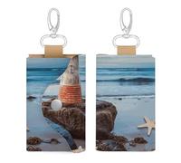 Dwrepo Starfish Lighthouse Beach Leather Key Case Key Holder Keychain Card Holder with 6 Hooks Wallet Pouch for Men Women, White, One Size, White, One Size, Casual