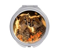 Dwrepo Travel Makeup Mirror Cheetah Love Vanity Mirror Portable Small Cosmetic Mirror 2-Sided 2X/1X Magnifying Pocket Mirror Compact Mirror Folding Handheld Mirror for Women Office