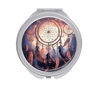 Dwrepo Travel Makeup Mirror Native American Dream Catcher Vanity Mirror Portable Small Cosmetic Mirror 2-Sided 2X/1X Magnifying Pocket Mirror Compact Mirror Folding Handheld Mirror for Women Office