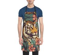 Dwrepo Tropical tiger Print Chef Apron Waterproof Adjustable Bib Apron Lightweight Work Apron For Women Men, Black, One Size, Black, One Size