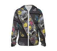 Dwrepo UPF 50+ Graffiti Skateboard Print Sun Protection Hoodie Jacket Full Zip Long Sleeve Sun Shirt, Black, M