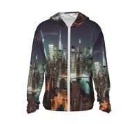 Dwrepo UPF 50+ New York City Print Sun Protection Hoodie Jacket Full Zip Long Sleeve Sun Shirt, Black, XXL