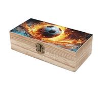 Dwrepo Wooden Storage Box with Hinged Lid And Front Clasp Large Keepsake Box Football in Fire And Water Decorative Box Wood Gift Box Vintage Wooden Storage Organizer Jewelry Box for Party Favor