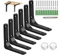 Dwsdws 6 Pcs Shelf Bracket 100x100mm Black Heavy Duty L Shape Wall Mounted | Metal Brackets,Right Angle Bracket,Hanging Shelf Support,with Screws and Expansion,Bookshelf,Wood Board,Furniture Shelves