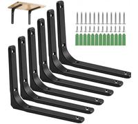 Dwsdws 6 Pcs Shelf Bracket 150x125mm Black Heavy Duty L Shape Wall Mounted | Metal Brackets,Right Angle Bracket,Hanging Shelf Support,with Screws and Expansion,Bookshelf,Wood Board,Furniture Shelves