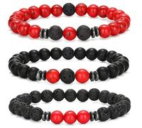 DWTao Mens Lava Rock Volcanic Stone Beads Bracekets,Stress Relief Adjustable Bracelet Essential Oil Diffuser Lava Bracelet for Men,Women, Lava Stone,