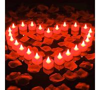 DWTECH 1000pcs Artificial Rose Petal with 24pcs Romantic Heart LED Candle Kit - Flameless LED Tealight Candle for Valentine's Day, Anniversary, Wedding Decor