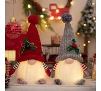 DWTECH 2 Pack Christmas Gnomes Plush with LED Lighting Beard, Handmade Swedish Tomte Santa Scandinavian Figurine Nordic Plush Elf Doll Gnome Ornaments Christmas Decorations Home Decor Gifts