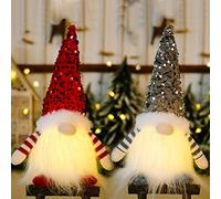 DWTECH 2 Pack Sequin Christmas Gnomes Plush with LED Lighting Beard, Handmade Swedish Tomte Santa Scandinavian Figurine Nordic Plush Elf Doll Gnome Ornaments Christmas Decorations Home Decor Gifts
