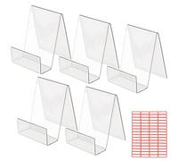 DWTECH 5 Pcs Sign Holder Stand -Transparent Clear Acrylic Stand for Coffee Shop Bookstore Restaurant for Brochure Book Phone Leaflet Menu Poster Magazine Table Sign Display Stand Tag